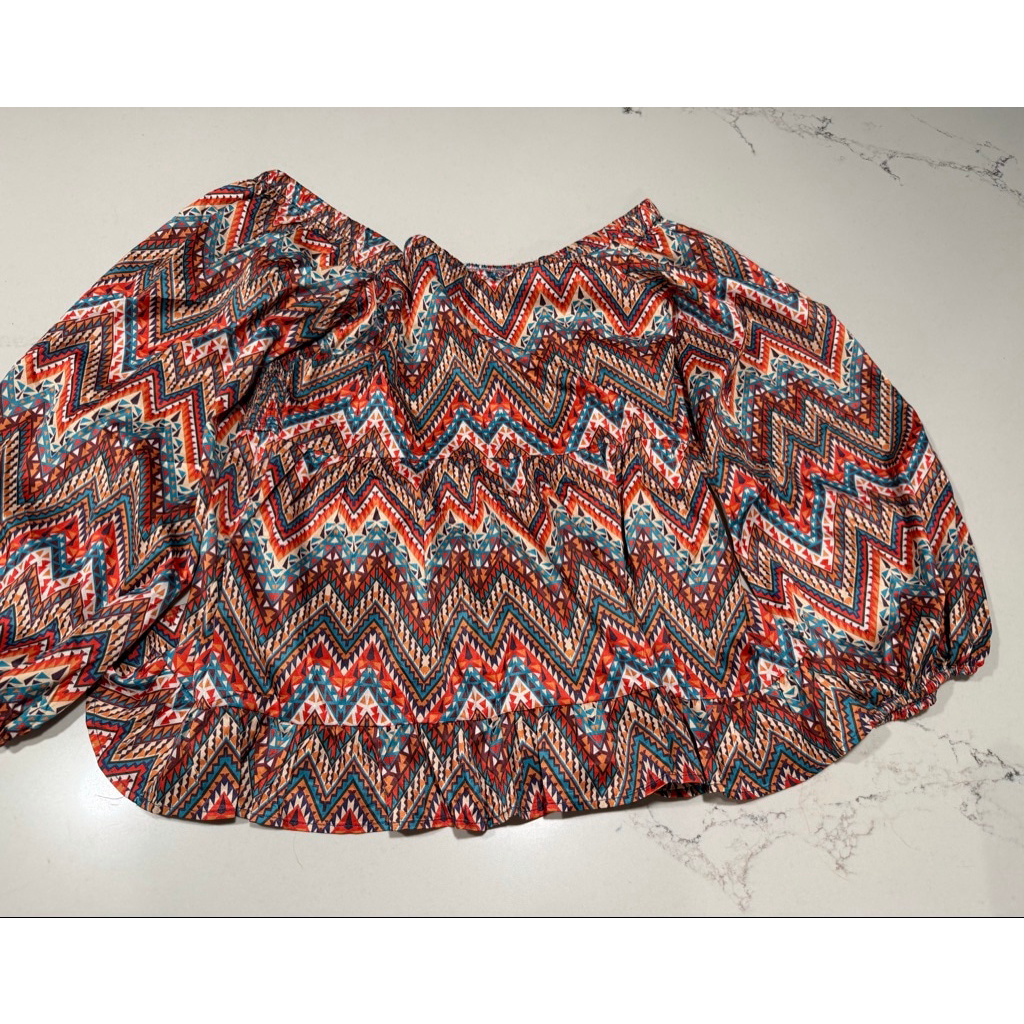 New Gardenwed Aztec Off-Shoulder Or Square Neck Satin Blouse L